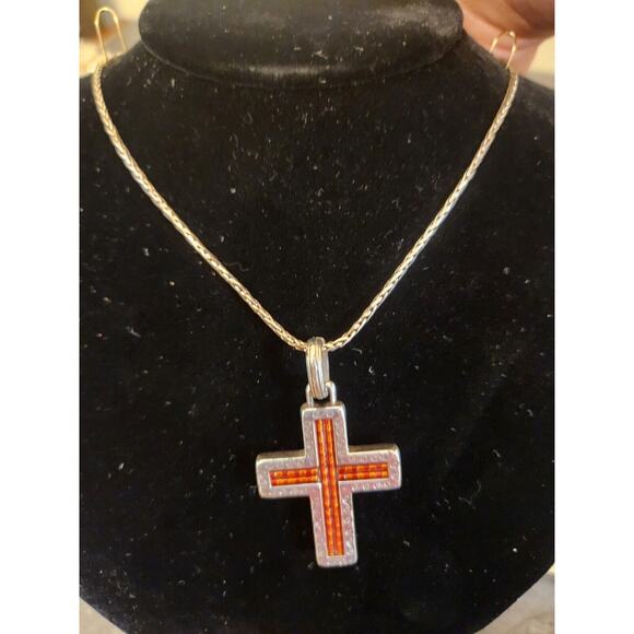 Brighton Bedazzled Orange Bead Silver & Gold‎ Tone Reversible Pendant Necklace - Picture 1 of 6